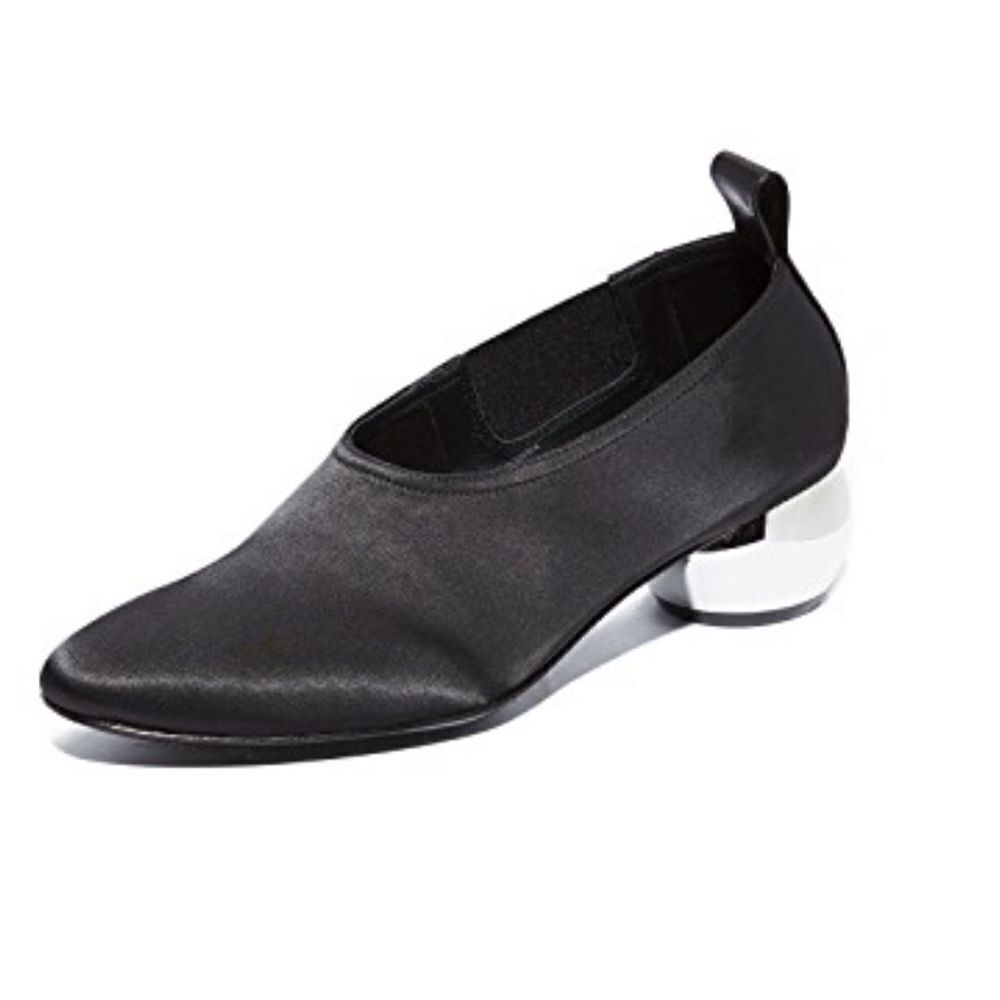 Opening Ceremony Black Silver Heels Dalia Satin Slip-On Shoes NWOT Size 37(7)